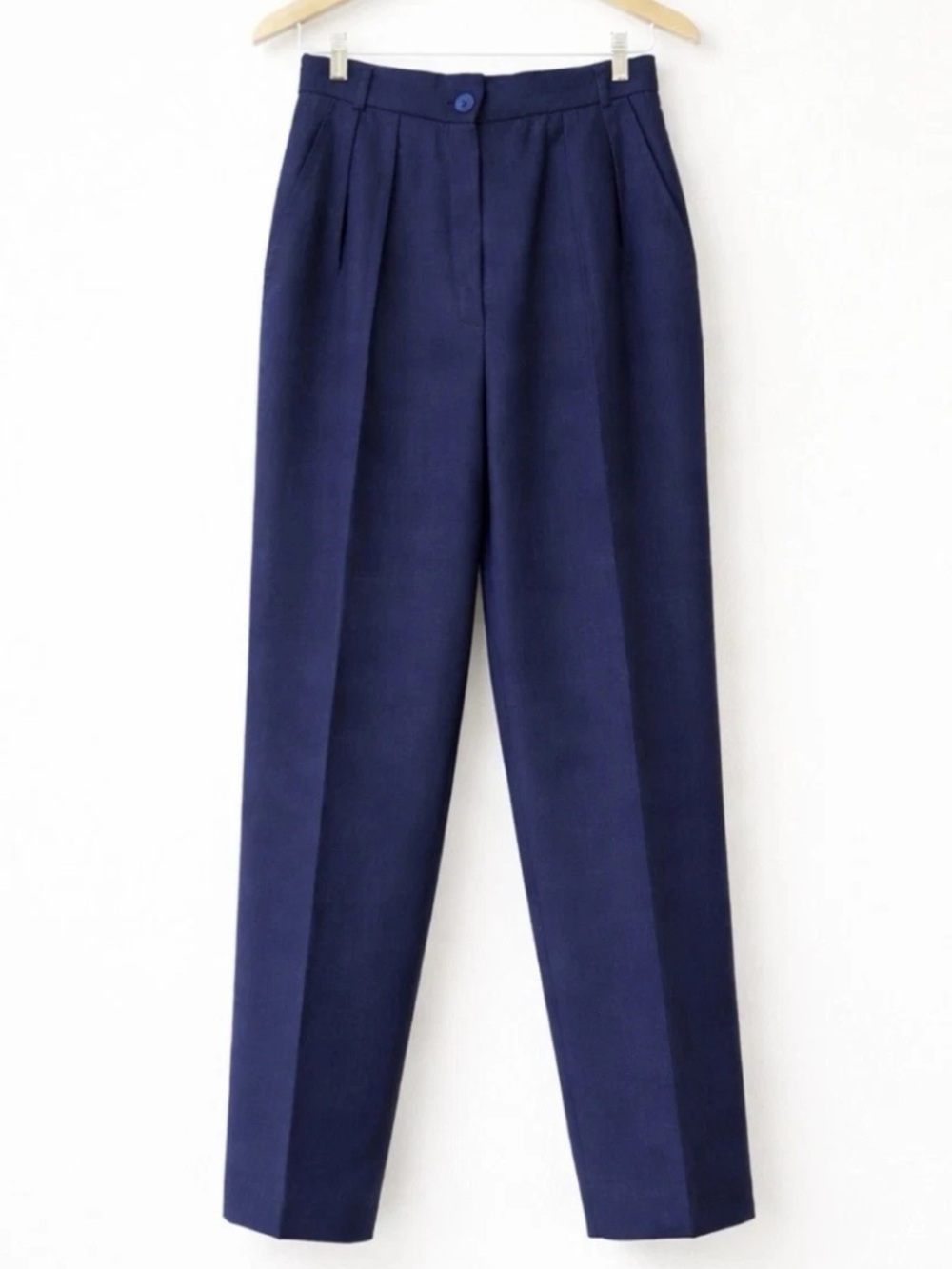 NWT Vintage Evan Picone Navy Linen Blend Pleated Pants Sz 8